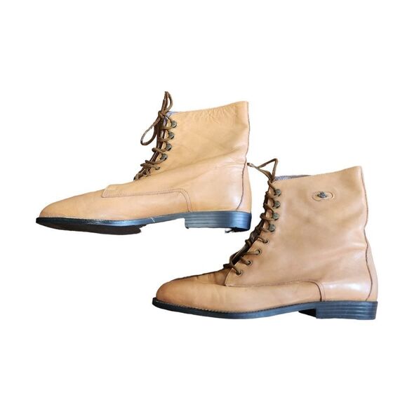 Bellinin vintage boots  90's tan leather lace up sz 8 - Picture 1 of 7